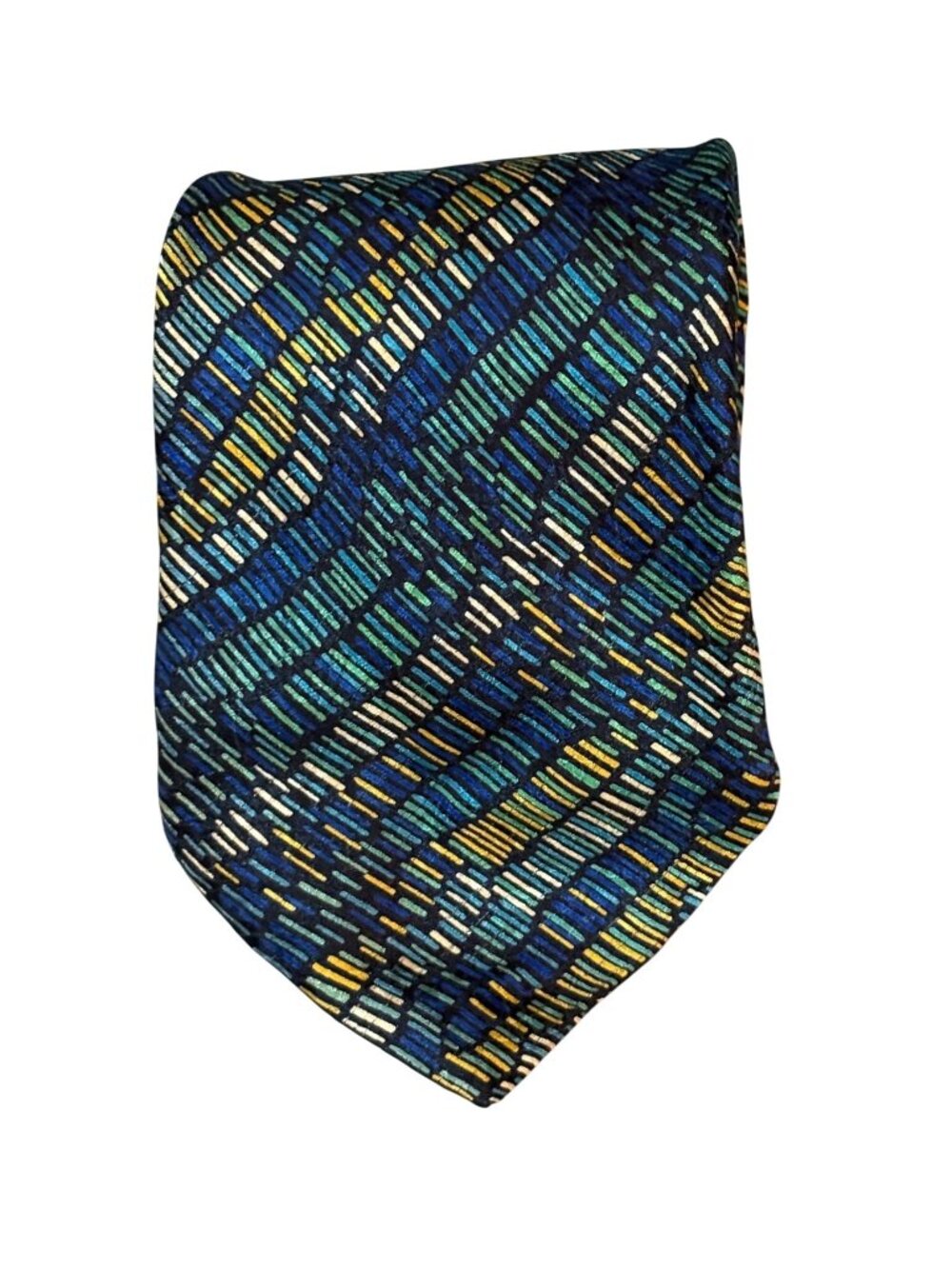 VTG Missoni Cravates Silk Tie Diagonal Peacock Blue Green Gold Necktie 58X4